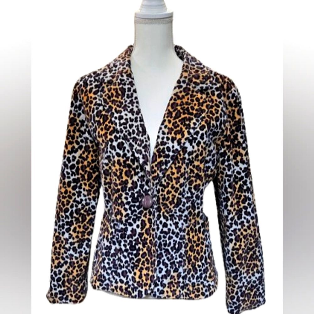 Leopard Print Corduroy Blazer w/Red Lining. Sz 10/12